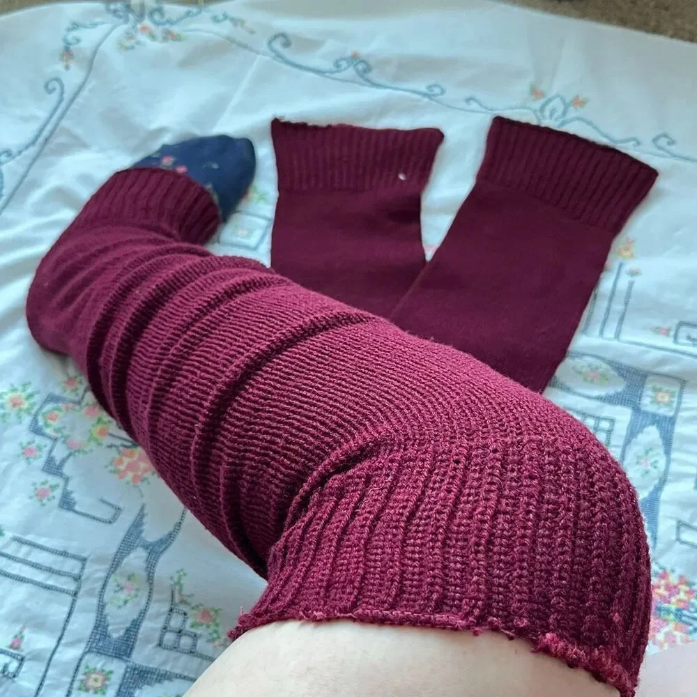 VTG Burgundy Knit Leg Warmers 30” Balletcore Dance 70s 80s